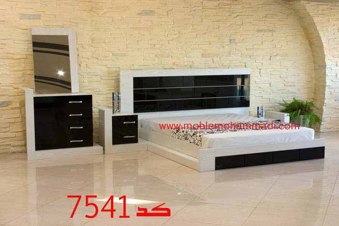 سرویس خواب ام دی اف کد7541شامل تخت/پاتختی/دراور/قاب اینه