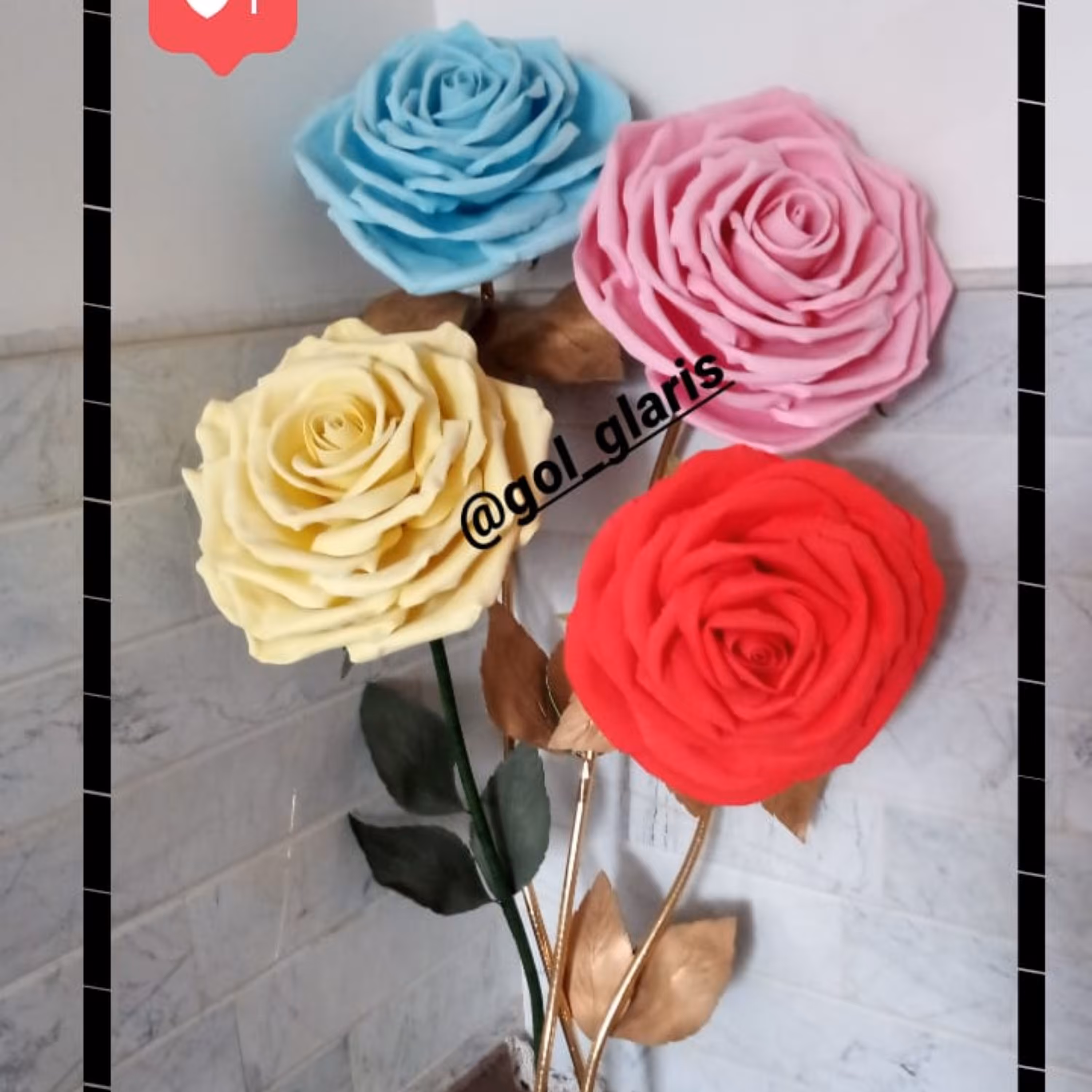 گل دکوراتیو رز 4شاخه گل بزرگ فومی گل طبیعی