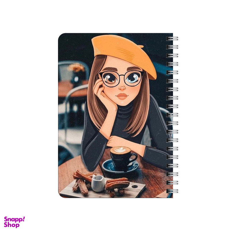 دفترچه یادداشت 80 برگ بامبیلیپ مدل چوبی طرح دختر و کافه و قهوه کد 7967563