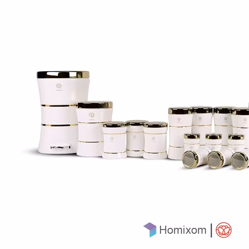 سرویس آشپزخانه اورانوس 17 پارچه مدل KB رنگ سفید با درب طلایی