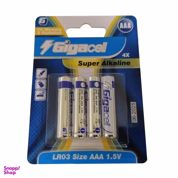 باتری نیم قلمی گیگاسل مدل سوپر آلکالاین بسته 4 عددی