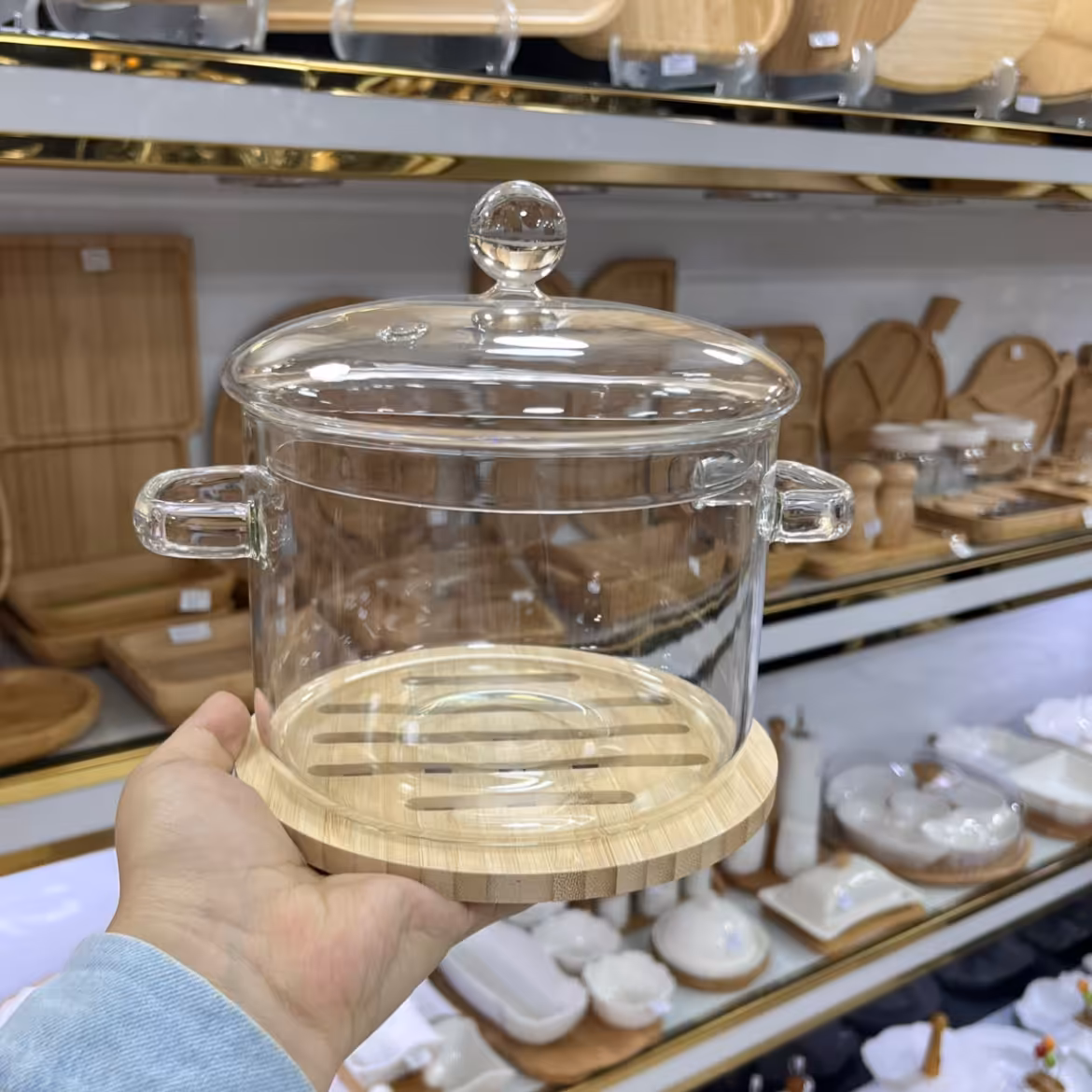 قابلمه پیرکس وارداتی با زیرقابلمه بامبو 