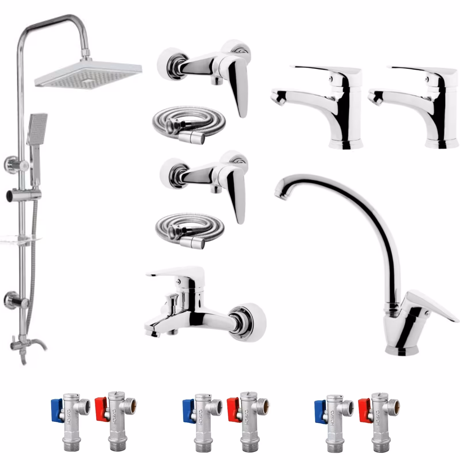 ست شیرآلات رز مدل تالیا رویال مجموعه 15 عددی کروم به همراه علم دوش حمام دوکاره رسوبگیر دار اتوماتیک و شلنگ سرویس بهداشتی