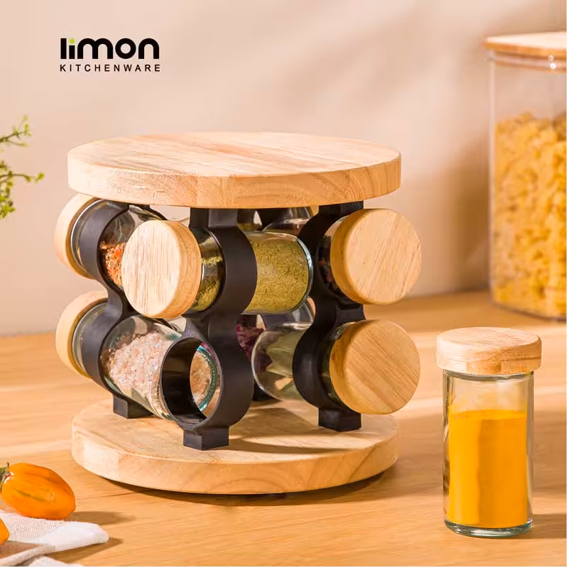 ست ادویه گردان 8 عددی چوبی لیمون