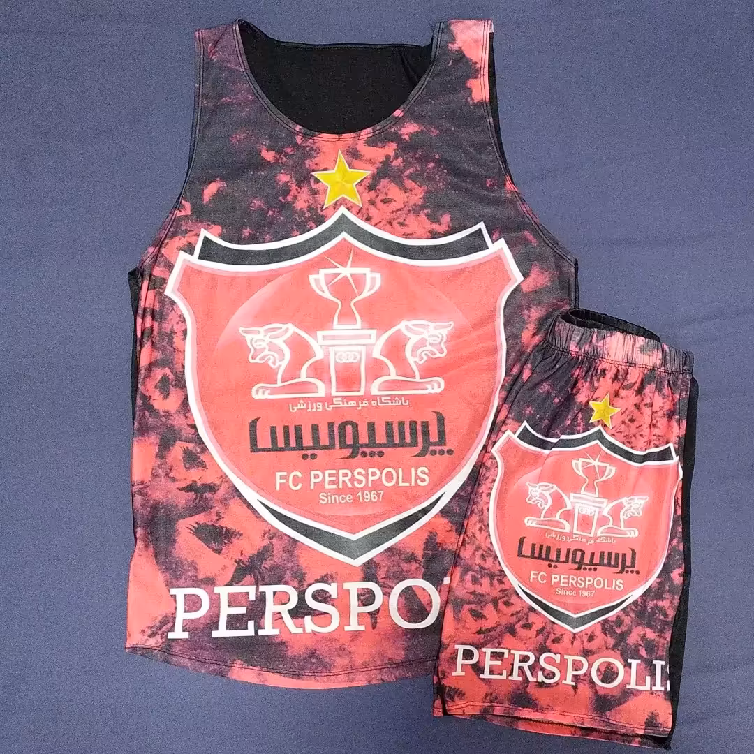 ست رکابی شلوارک پرسپولیس فری سایز  مناسب لارج و ایکس لارج 