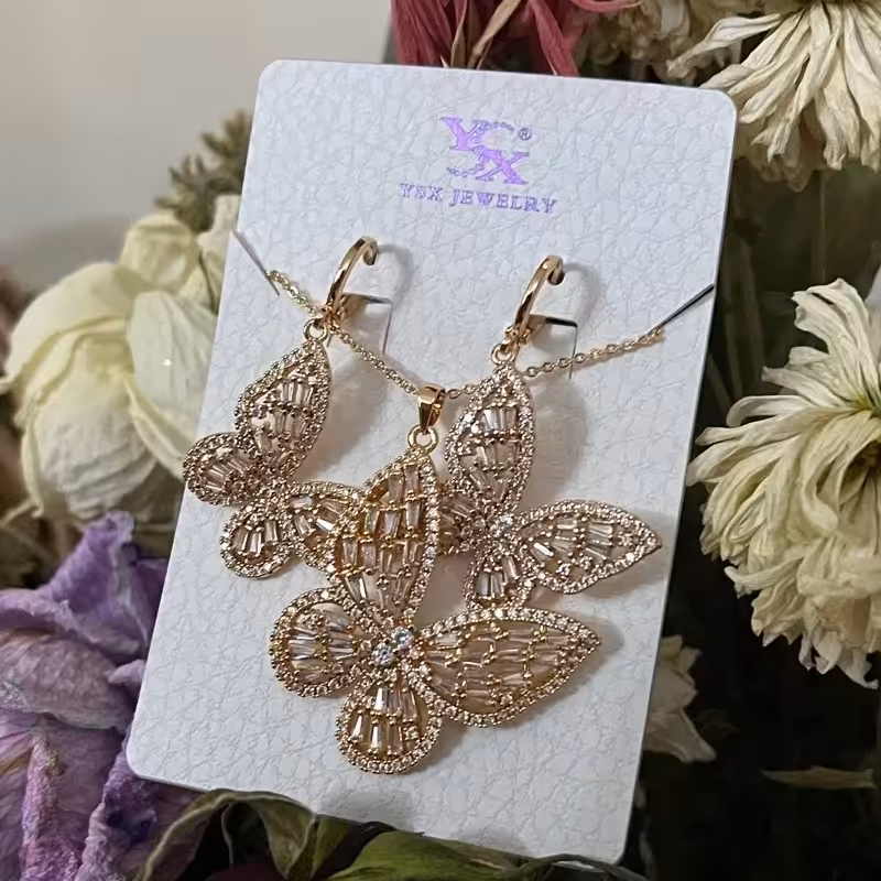 نیم ست نگین کاری شده پروانه ysx