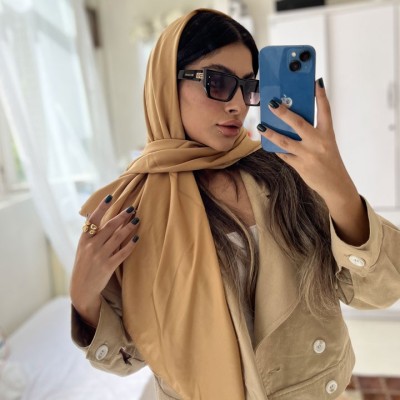 روسری رنگ شیک طلایی جنس نخ ابریشم قواره 100