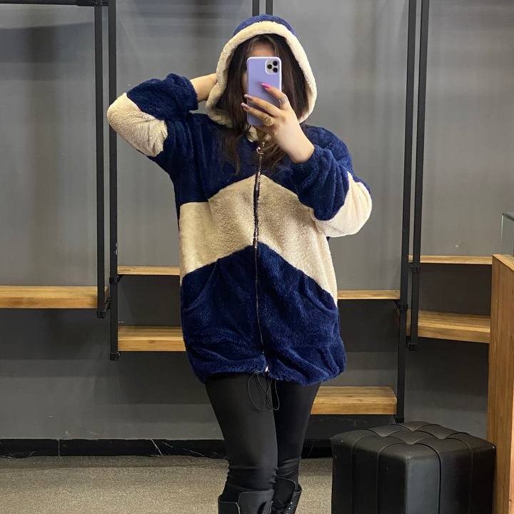 سویشرت بلند تدی کلاهدار ضخیم