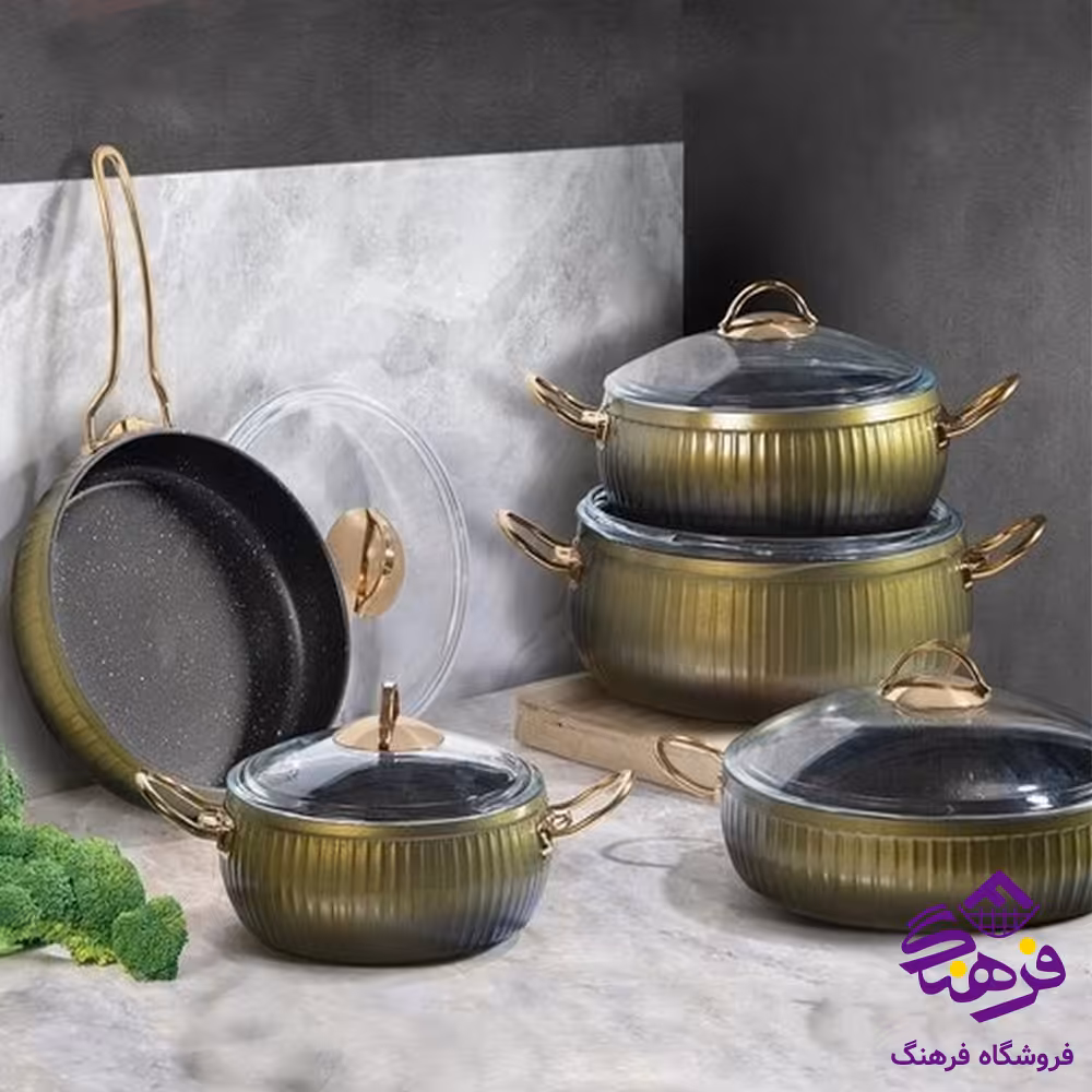 سرویس قابلمه پویان 10پارچه سلین خمره ای Eviz حنایی