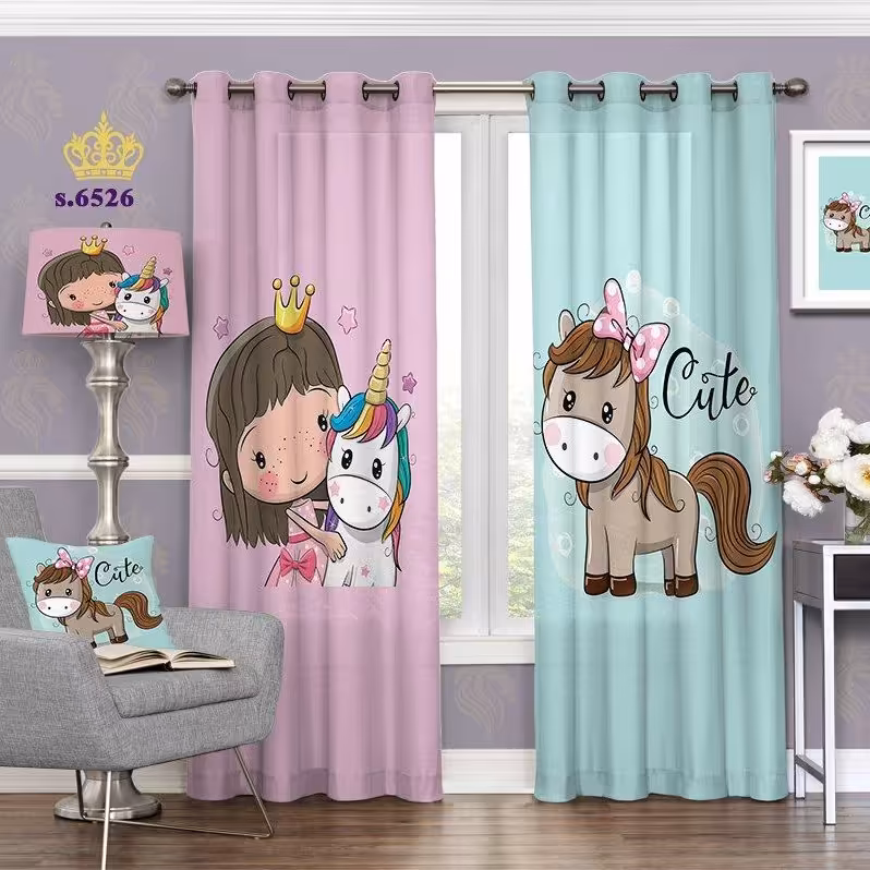 پرده اتاق خواب کودک دو قواره طرح کارتونی کد S6526