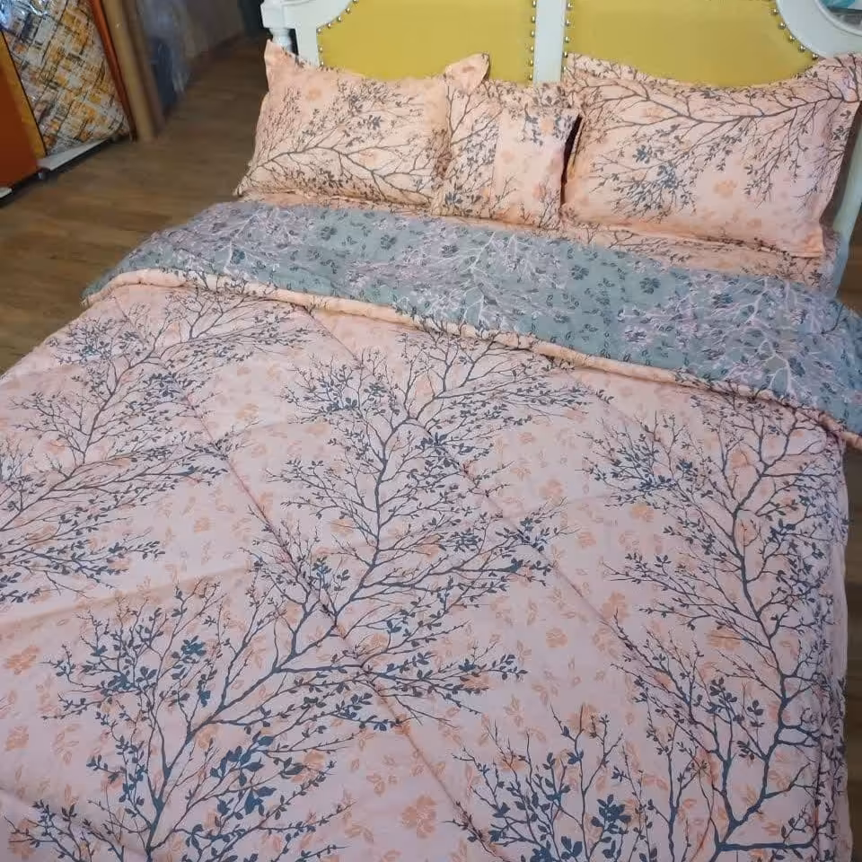 روتختی میکروپنبه کد 372 دو رو طوسی صورتی طرح شاخه ای