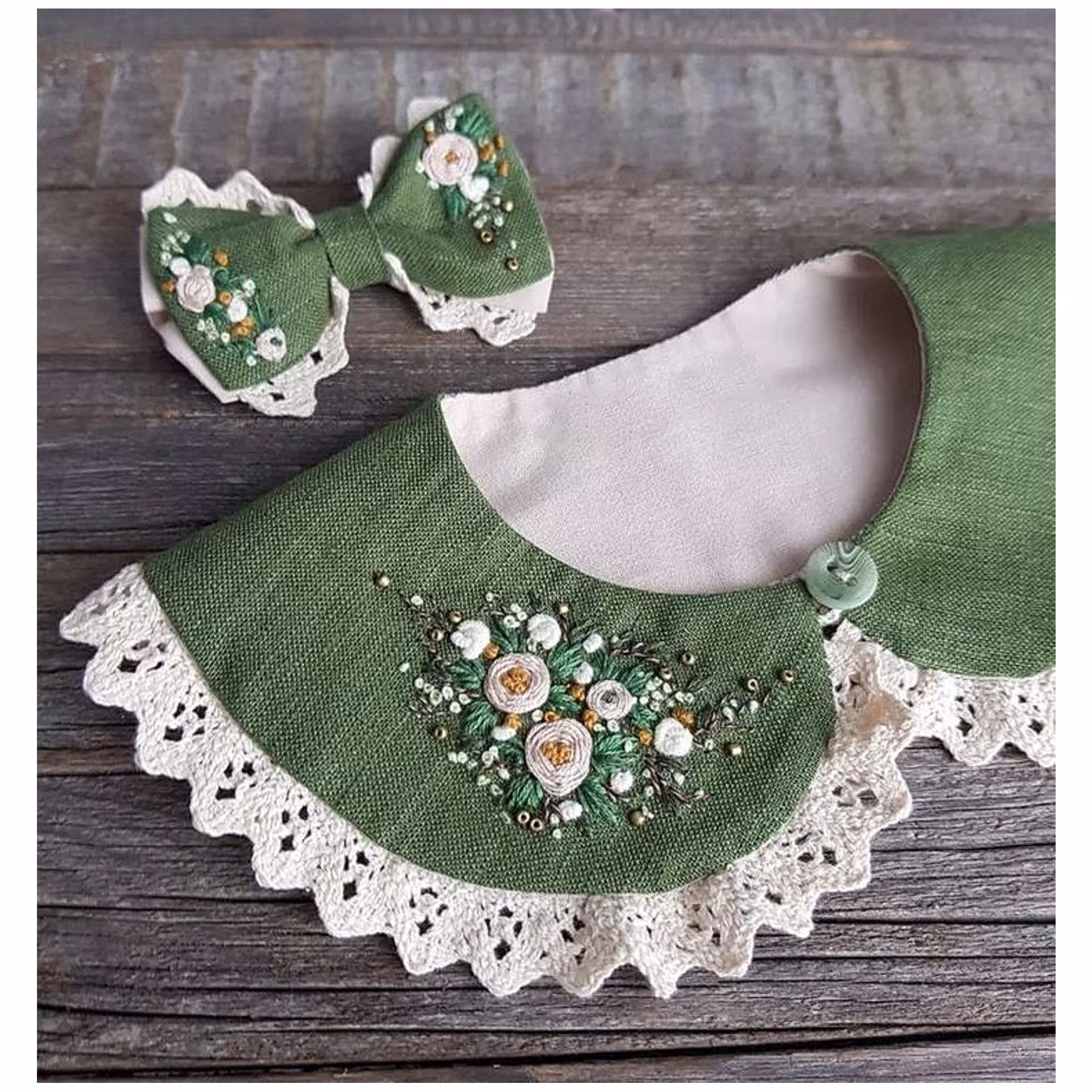 ست یقه و گلسر گلدوزی یقه گلدوزی یقه جدا گیره مو پاپیون گلدوزی شده شیک