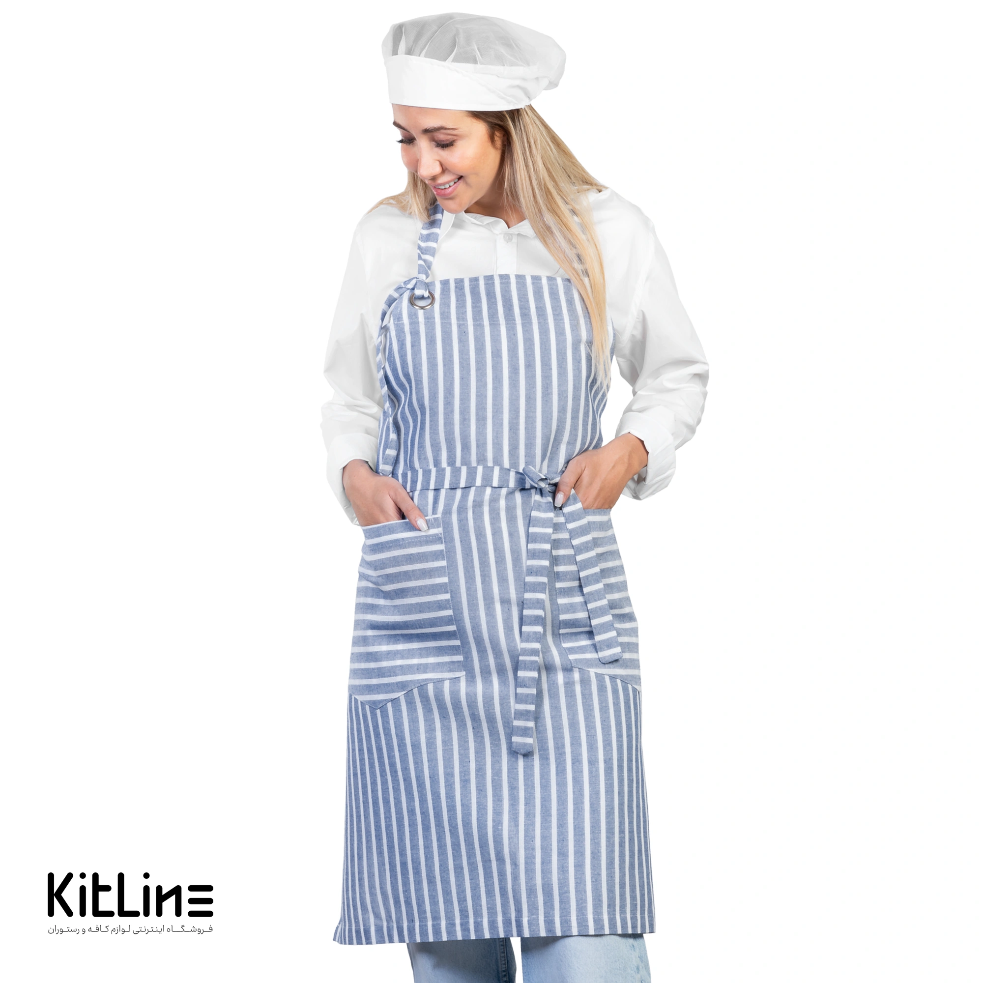 پیشبند لینن راه راه آبی S.R