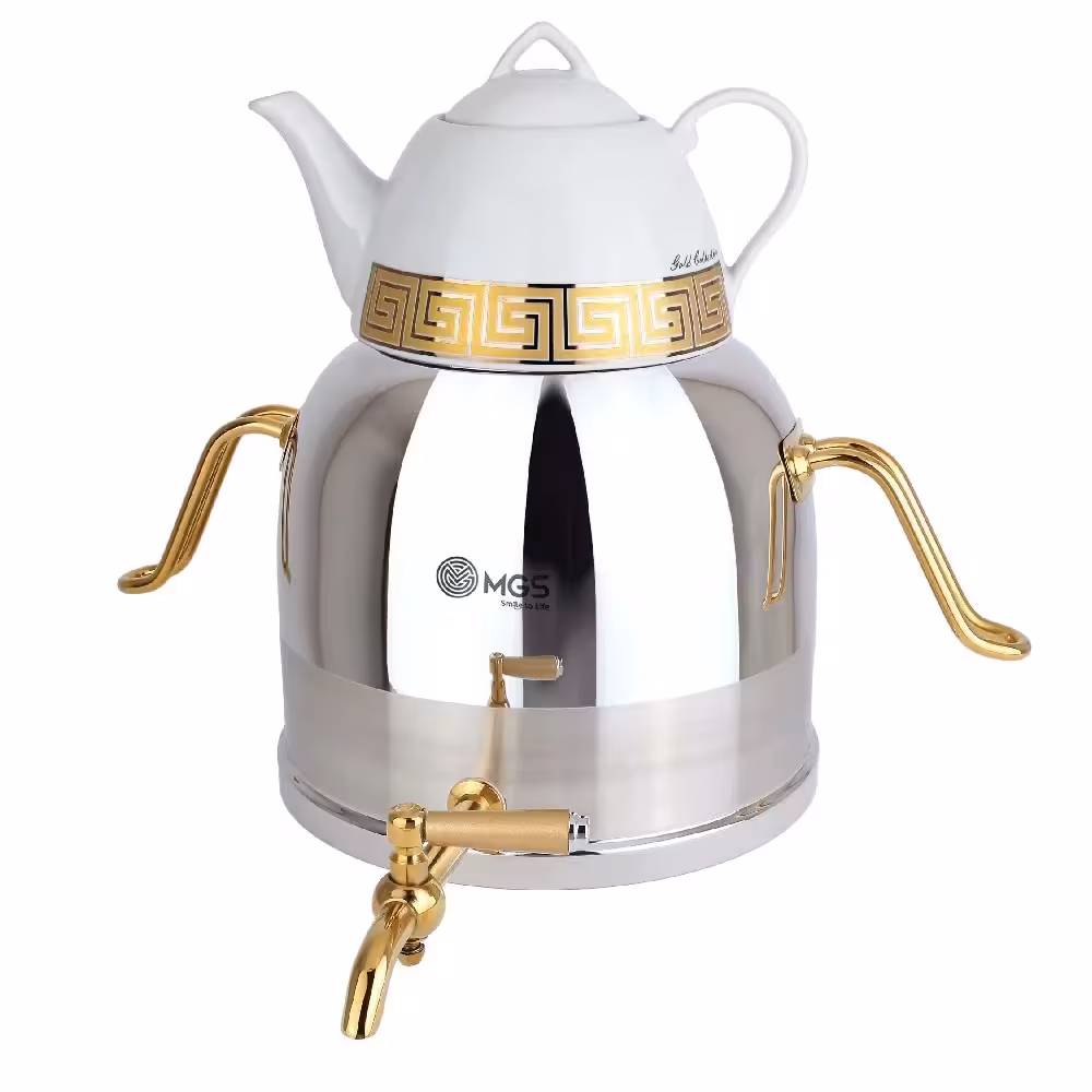 کتری قوری استیل MGS ام جی اس کد 41017 دارای یک عدد قوری چینی