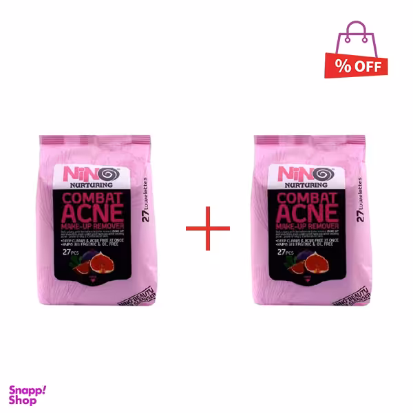 دستمال مرطوب آرایش پاک کن نینو (Nino) مدل Combat Acne بسته 27 عددی مجموعه 2 عددی