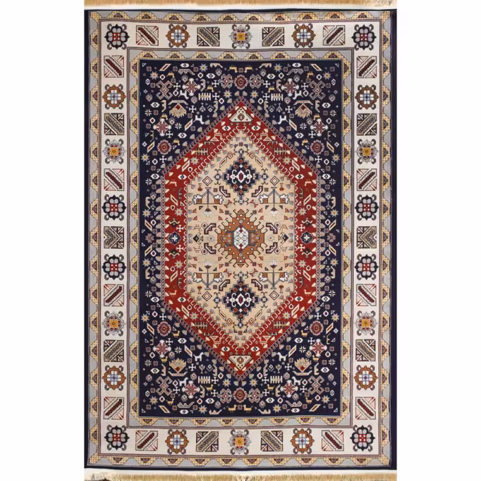 گلیم ماشینی افرند کد 9906 زمینه سرمه ای (چهار متری)