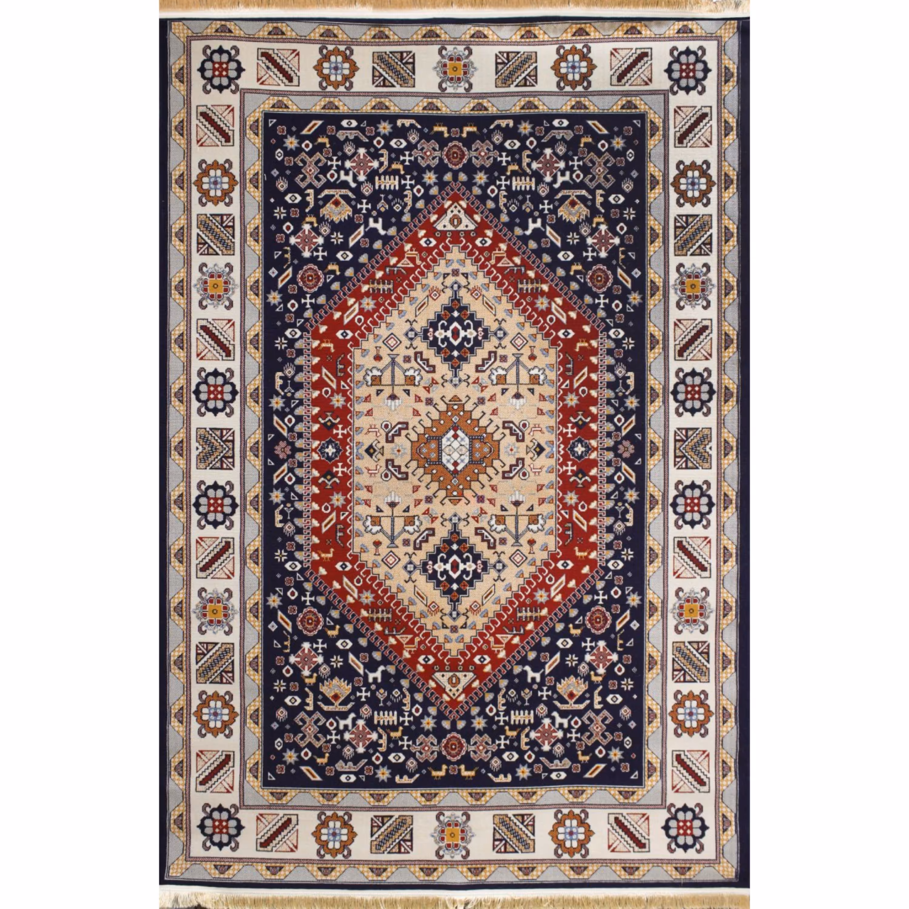 گلیم ماشینی افرند کد 9906 زمینه سرمه ای (چهار متری)