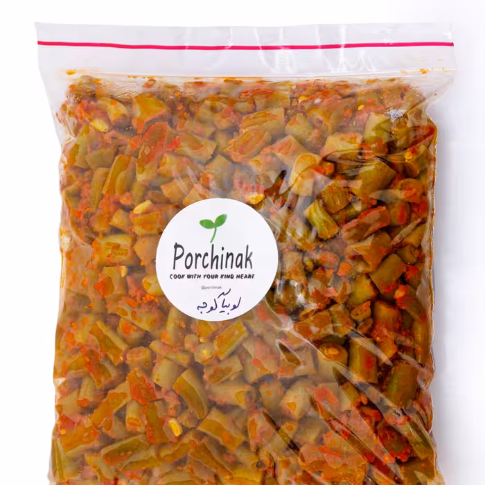 لوبیا گوجه (ترکیب لوبیا سبز و پوره گوجه فرنگی) در بسته های 500 گرمی