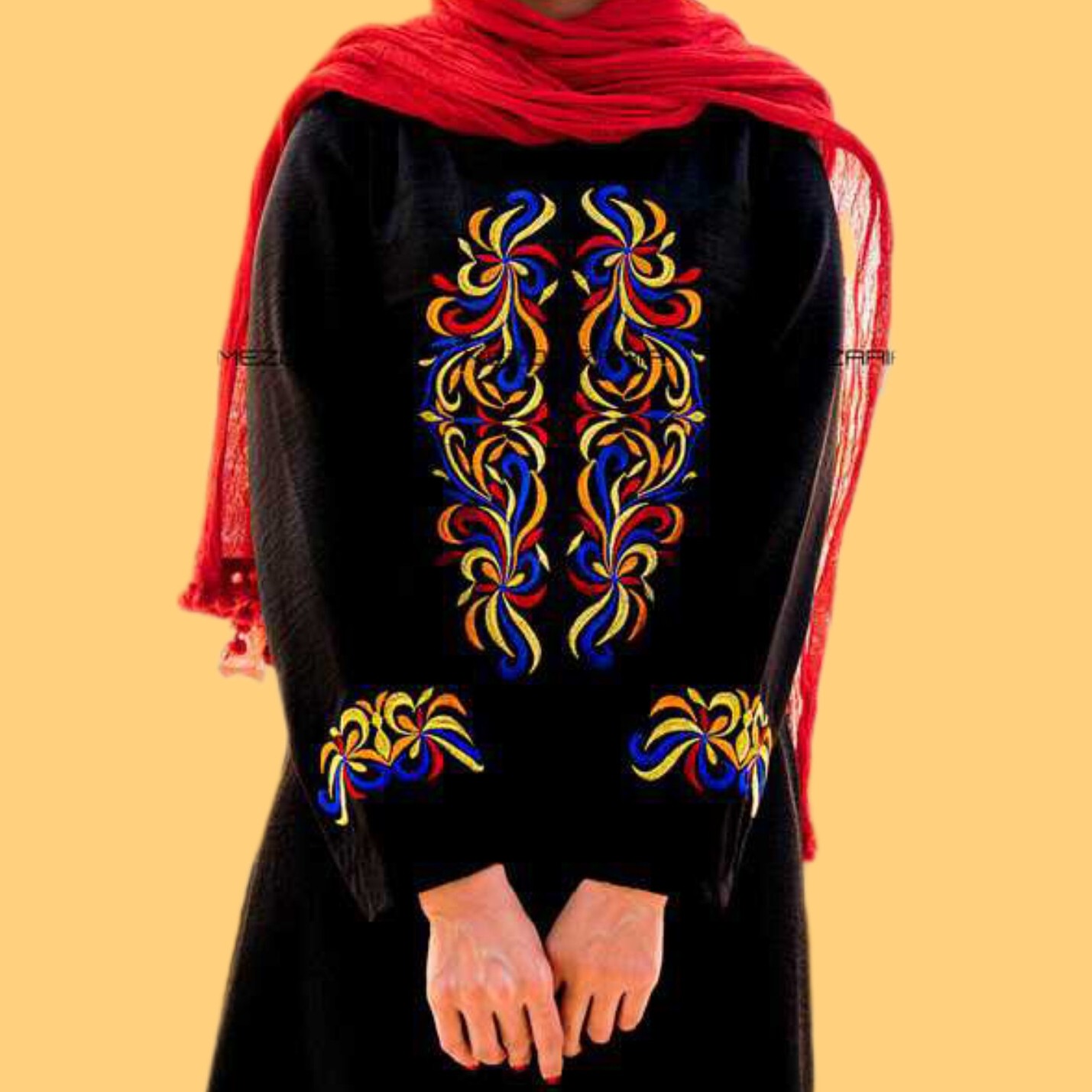 مانتو نخی زنانه گلدوزی شده دکمه دار