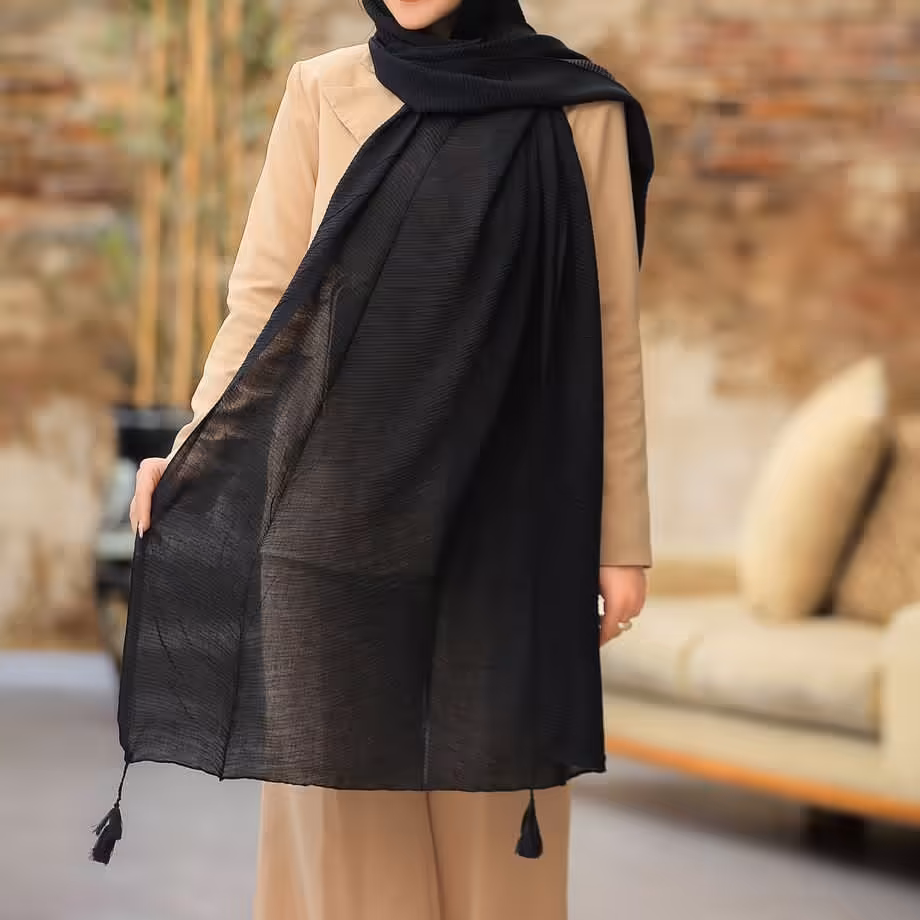 شال پلیسه سوپر نخ منگوله دار
 پارچه وارداتی