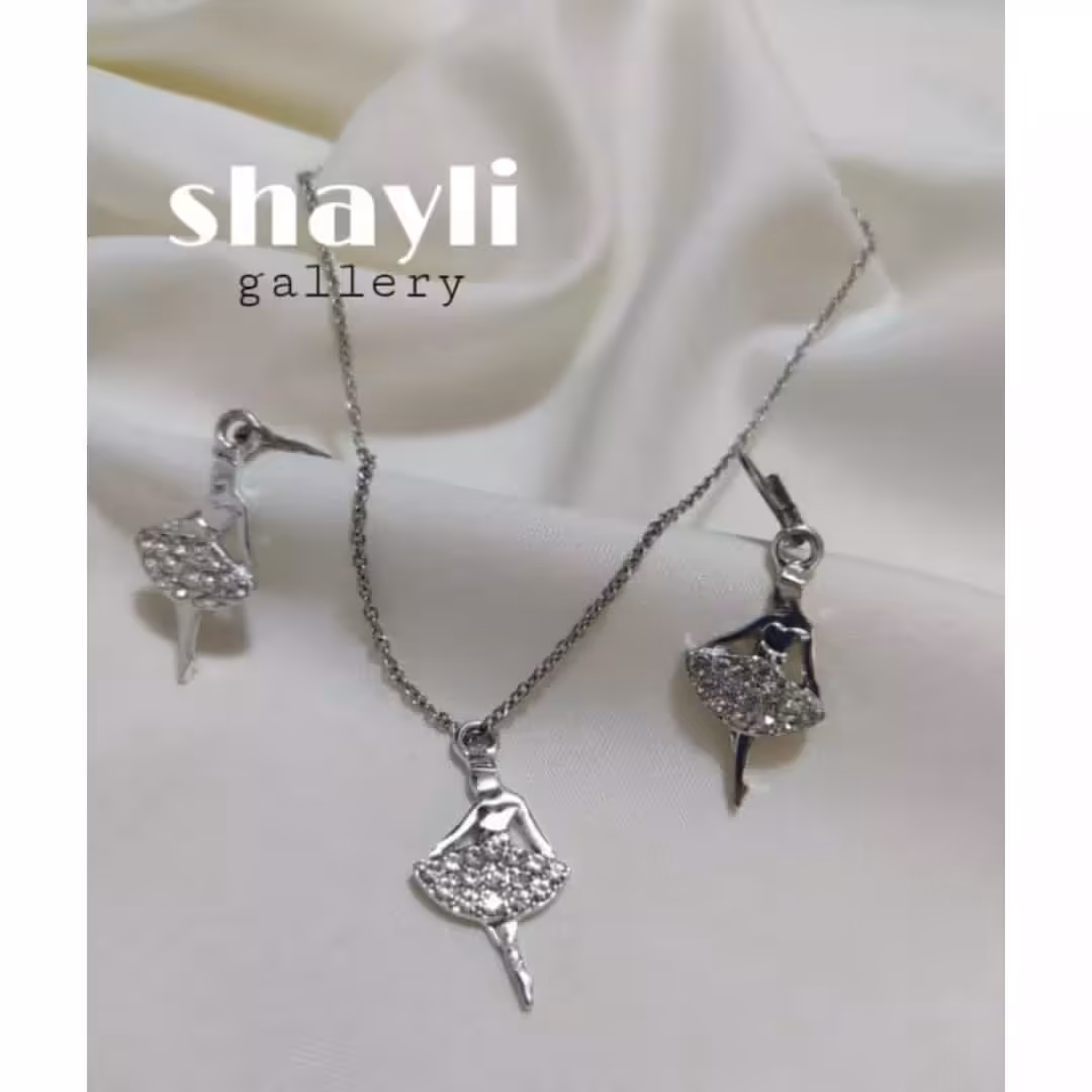 نیم ست ظریف نقره ای زنانه رقص باله