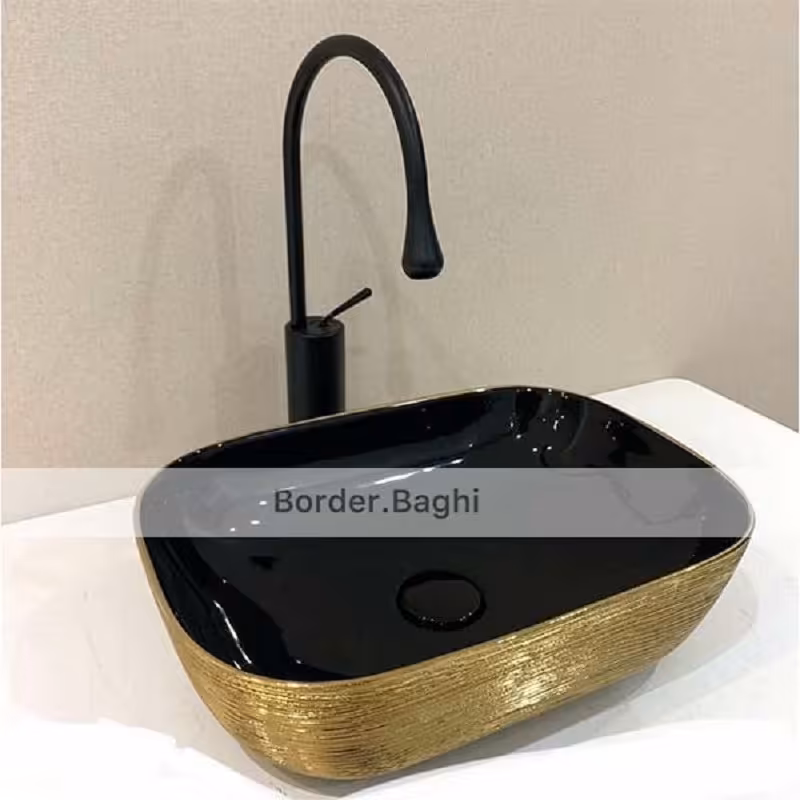 کاسه روشویی مدل طلایی مشکی  راه راه مستطیل لب گرد کوچک