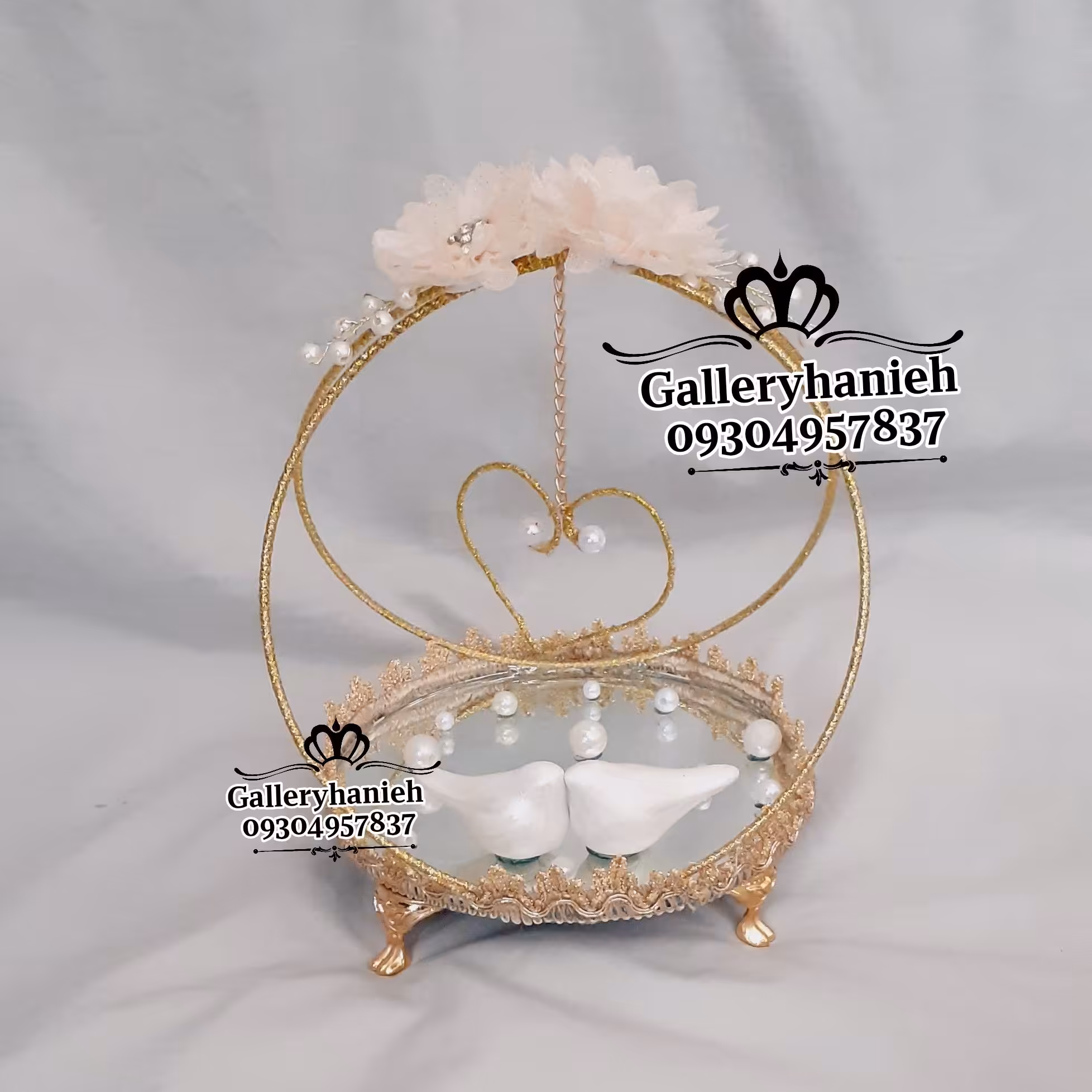 جا حلقه ای دوتایی با تزئین مرغ امین و مروارید کاری شیک و جذاب