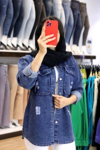 مانتو اسپرت زنانه جین مدل جیب لبه دار سنگشور