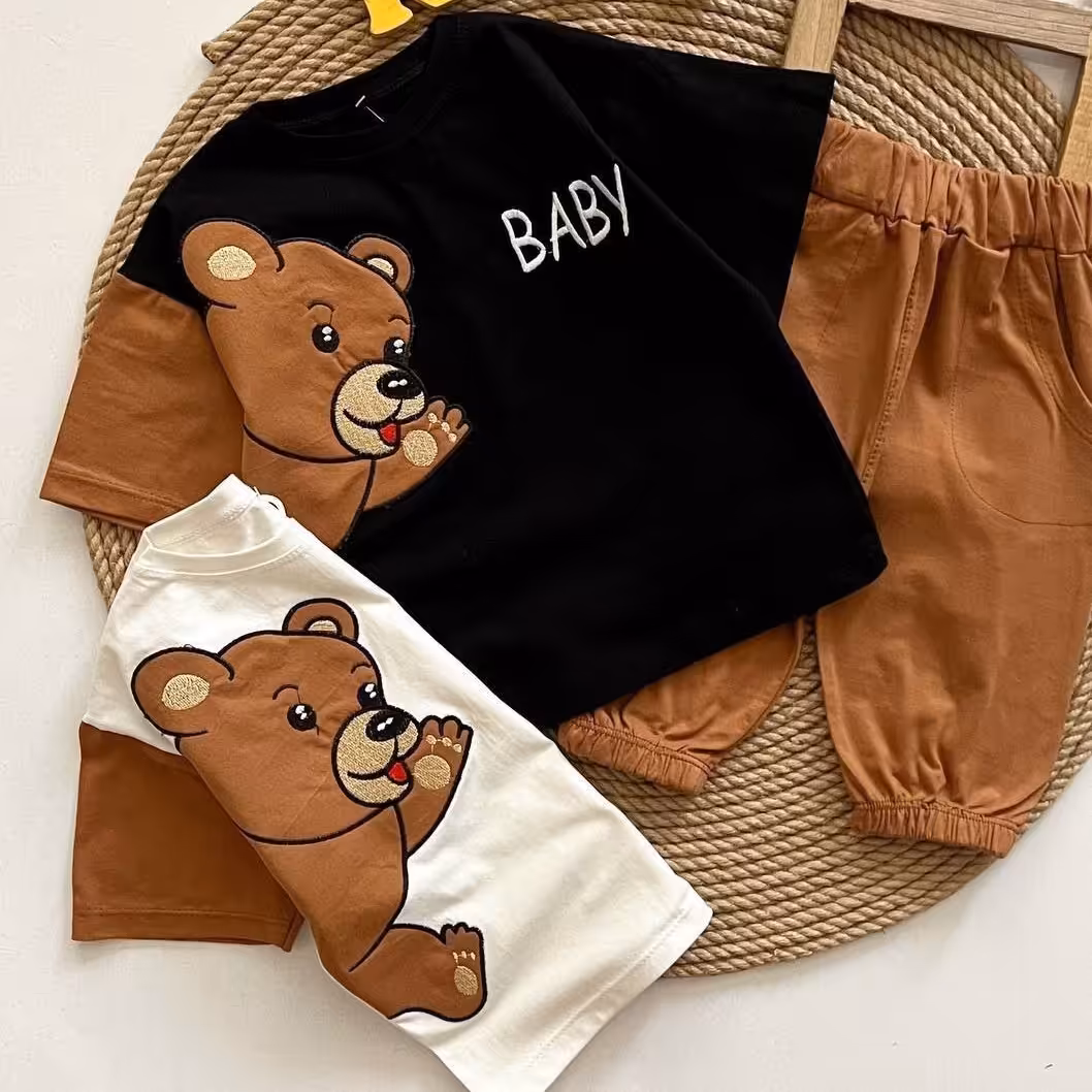 ست تیشرت شلوارک جذاب خرسی اسپرت مشکی