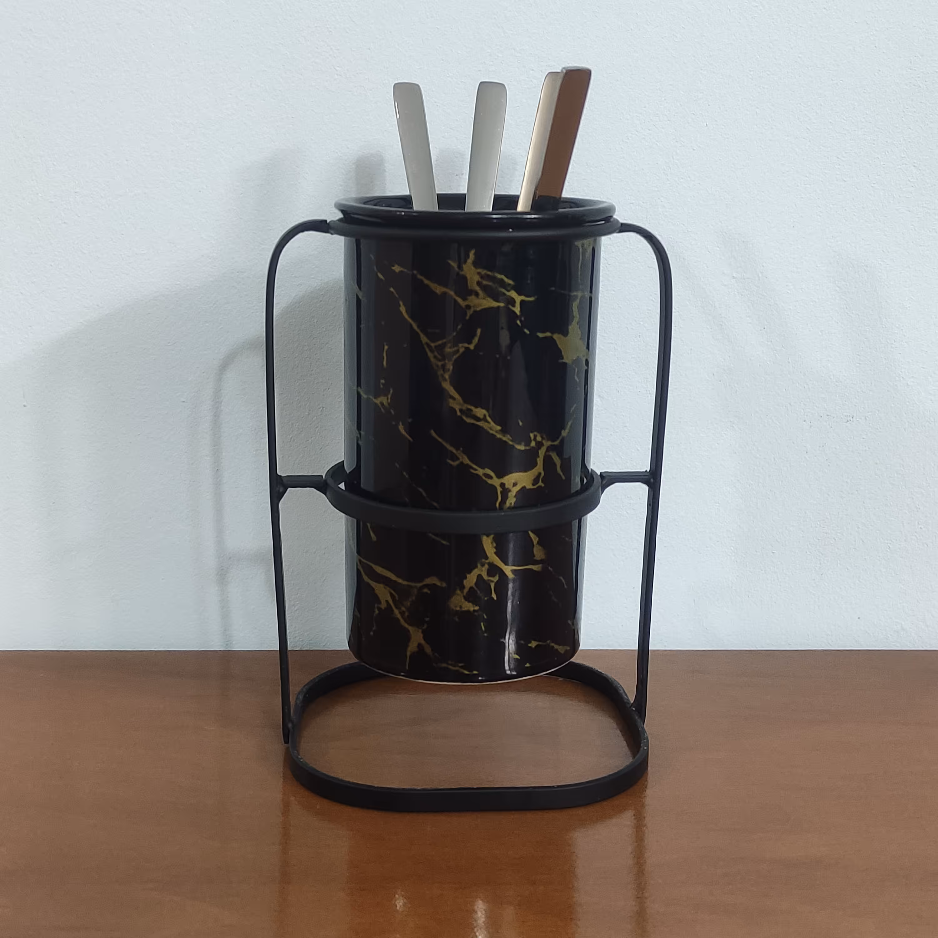 جاقاشقی سرامیکی تک قلو مشکی ماربل طلایی