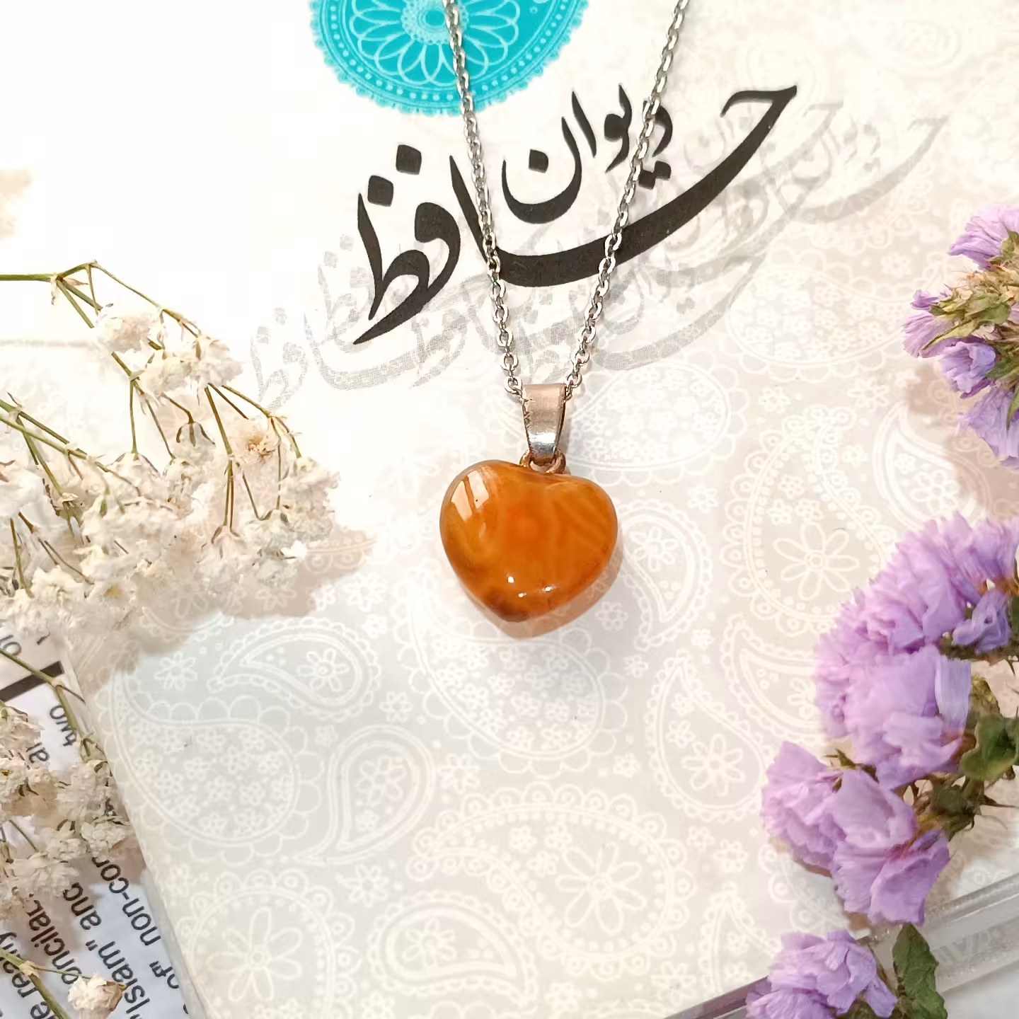 گردنبند سنگ عقیق زرد اصل کد 015 با کیفیت درجه یک به همراه زنجیر استیل