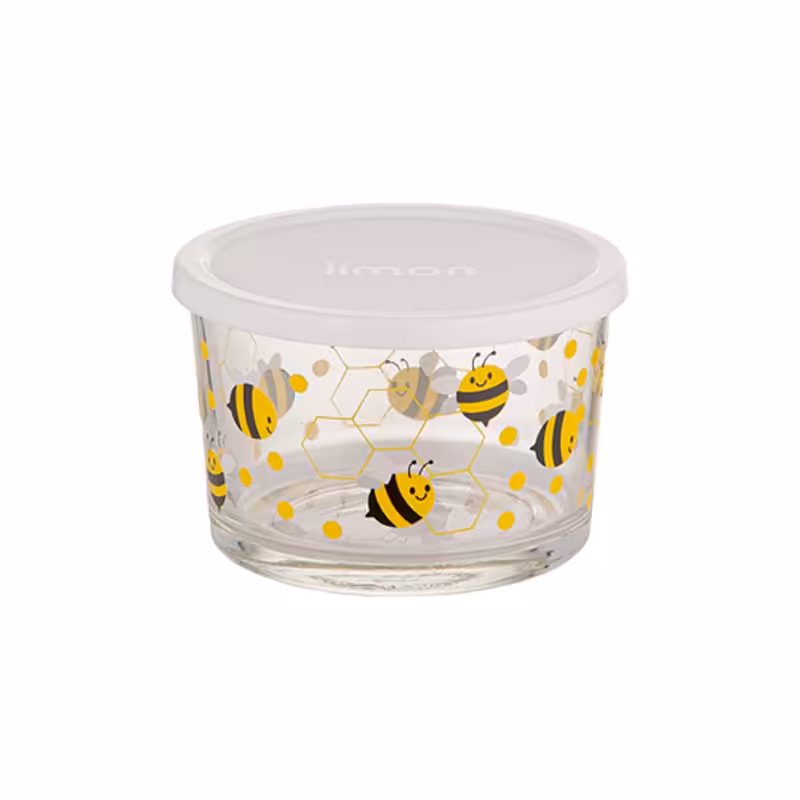 ظرف شیشه ای فانتزی چاپدار 190 میل لیمون