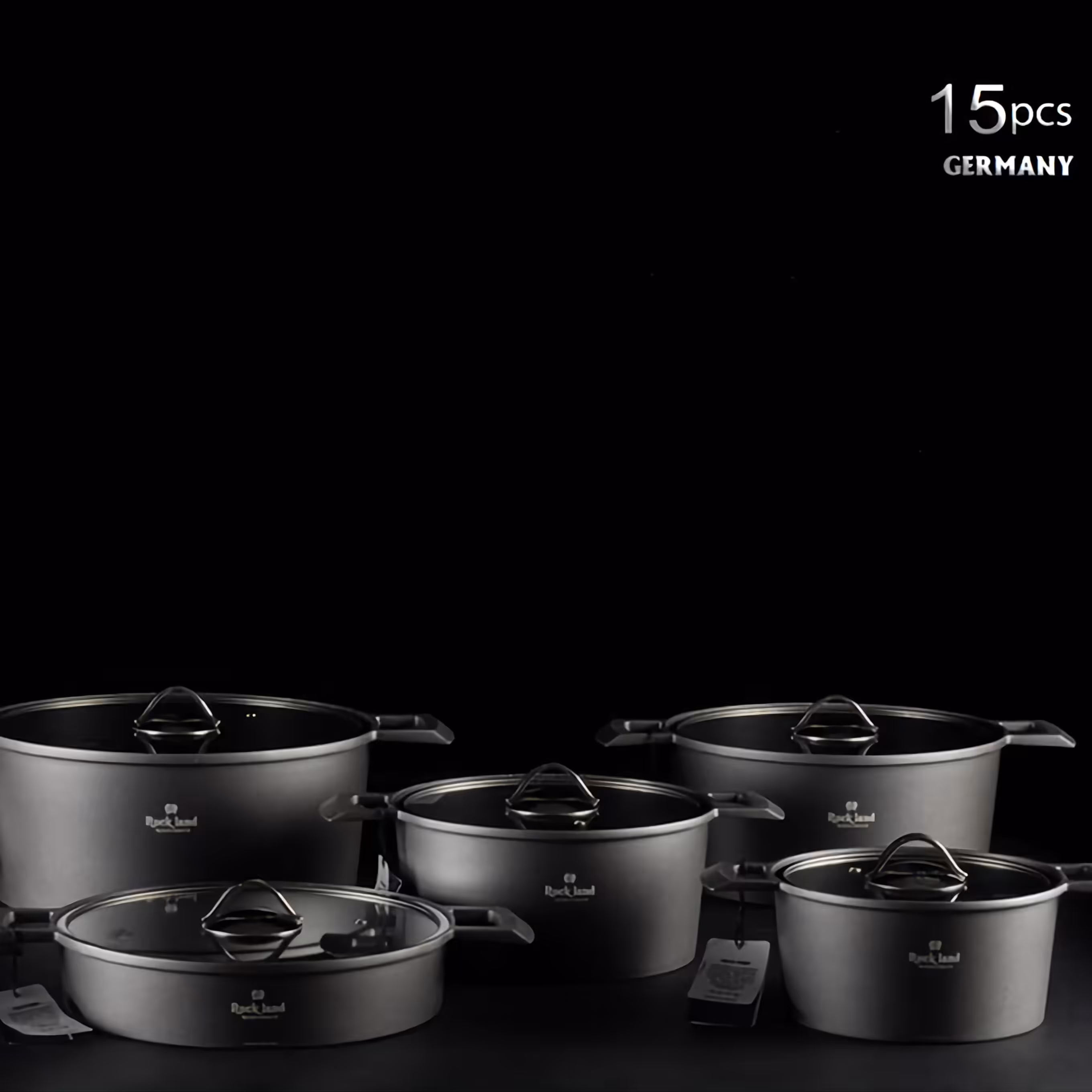 سرویس قابلمه چدن گرانیتی 15 پارچه قالب آلمانی برند راکلند رنگ طوسی.جدید