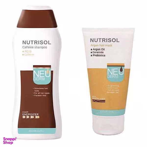 شامپو ضد ریزش مو نئودرم مدل Nutrisol حجم 300 میلی لیتر به همراه ماسک مو مدل آرگان حجم 150 میلی لیتر