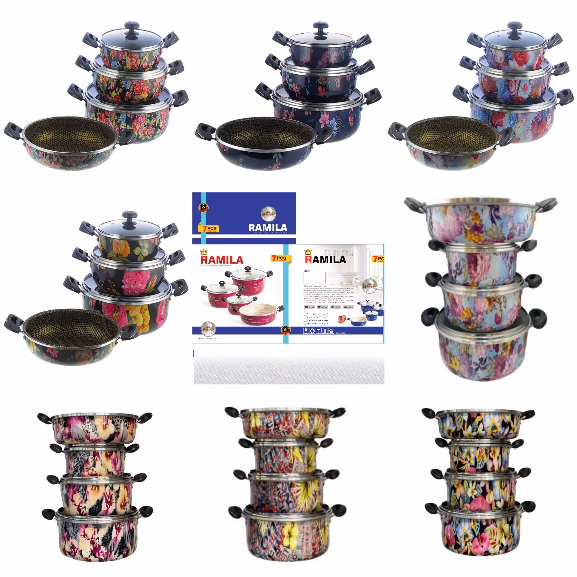 تولیدی سرویس قابلمه گلدار  زنبوری aluminium cookware factory made in iran