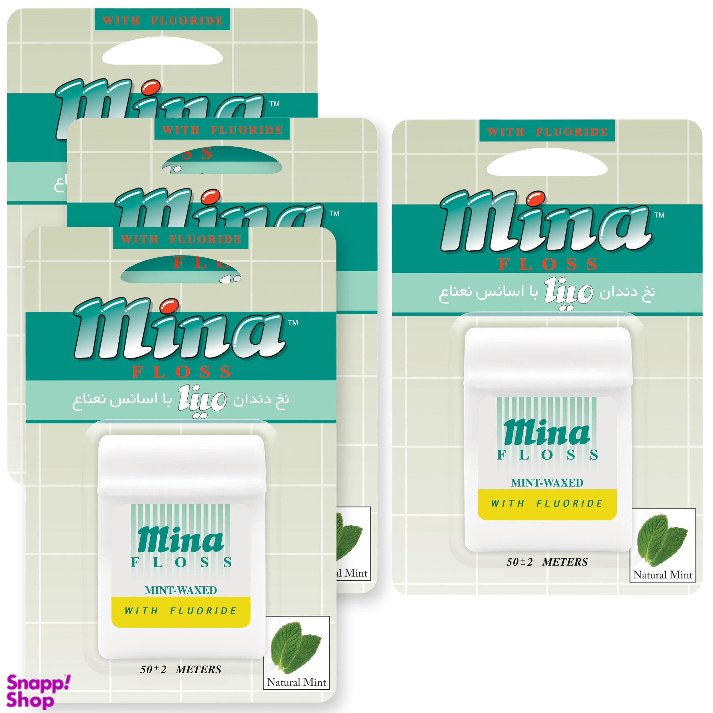 نخ دندان مینا (Mina) مدل Mint طول 50 متر بسته 4 عددی
