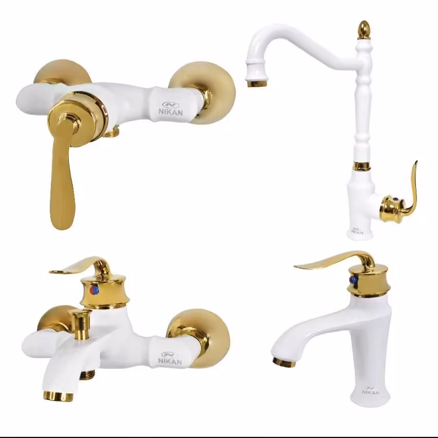  شیرآلات دسته بامبو سفید دسته طلایی ست 4 تیکه (ارسال با تیپاکس و به صورت پس کرایه)