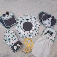 سرویس دمکنی آشپزخانه نو عروس 15تیکه کامل و کاربردی با پارچه های کتان نخ ترکیه 