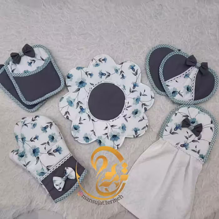 سرویس دمکنی آشپزخانه نو عروس 15تیکه کامل و کاربردی با پارچه های کتان نخ ترکیه 