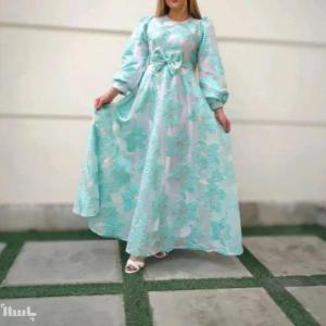 پیراهن مهمانی زنانه حریر مدل پیراهن مجلسی بسیار زیبا ژاکارد ترک ملیسا پاپیونی