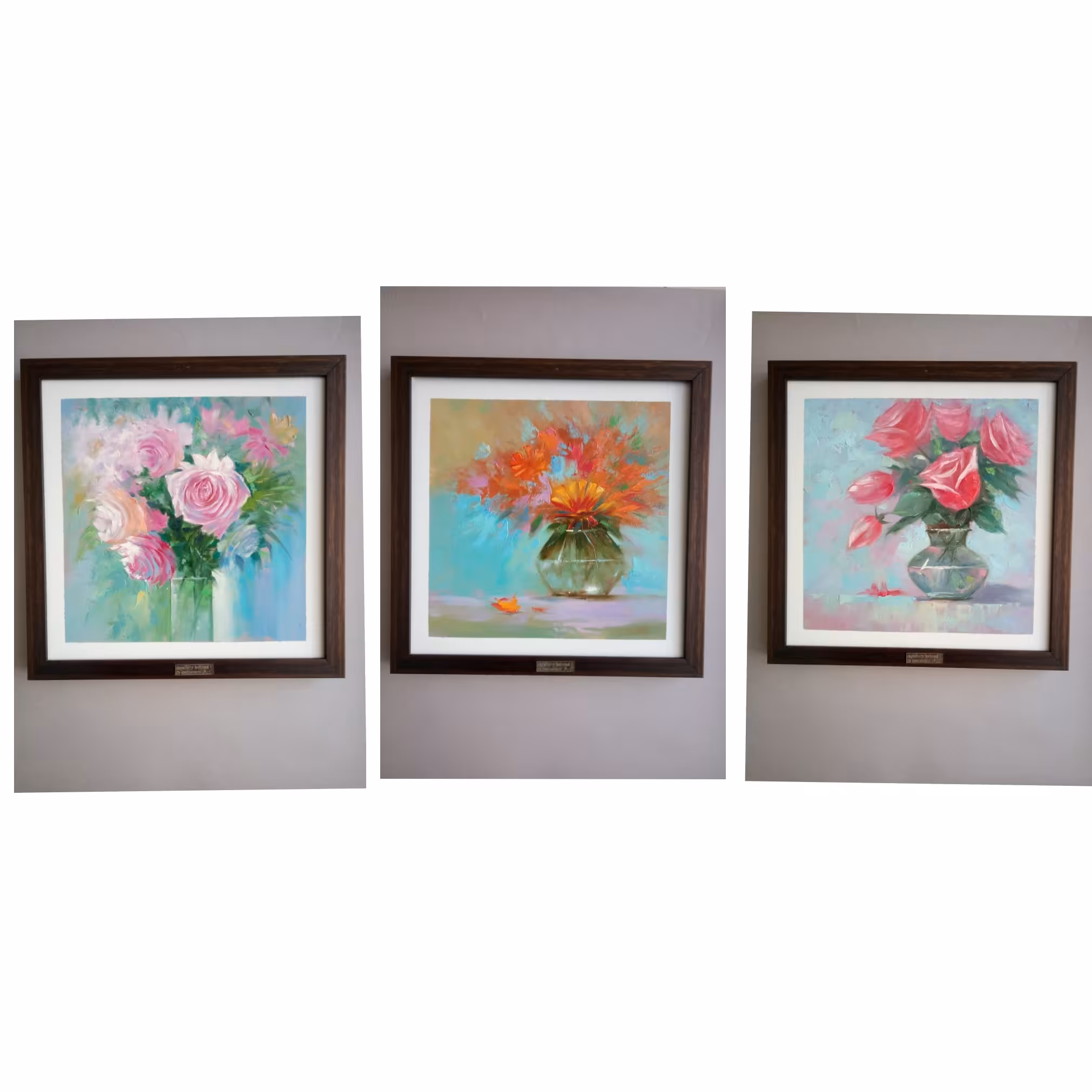 تابلو نقاشی رنگ روغن گل  سه تکه