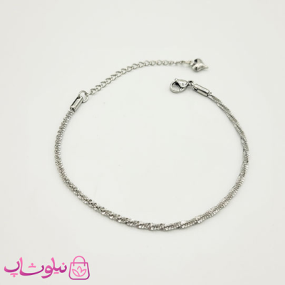 دستبند زنانه مدل زنجیر خاویاری استیل نقره ای کد 591