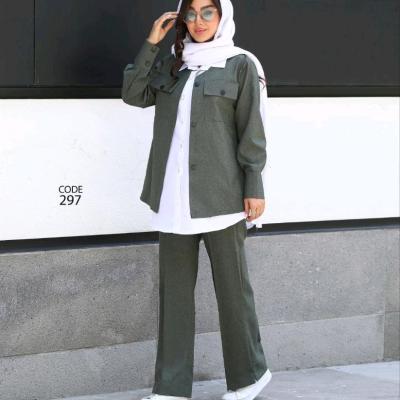 مانتو شلوار زنانه داکرون مدل ست سه تیکه راشین