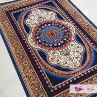 گلیم ماشینی یک در یک ونیم طرح تینا آبی سرمه ای