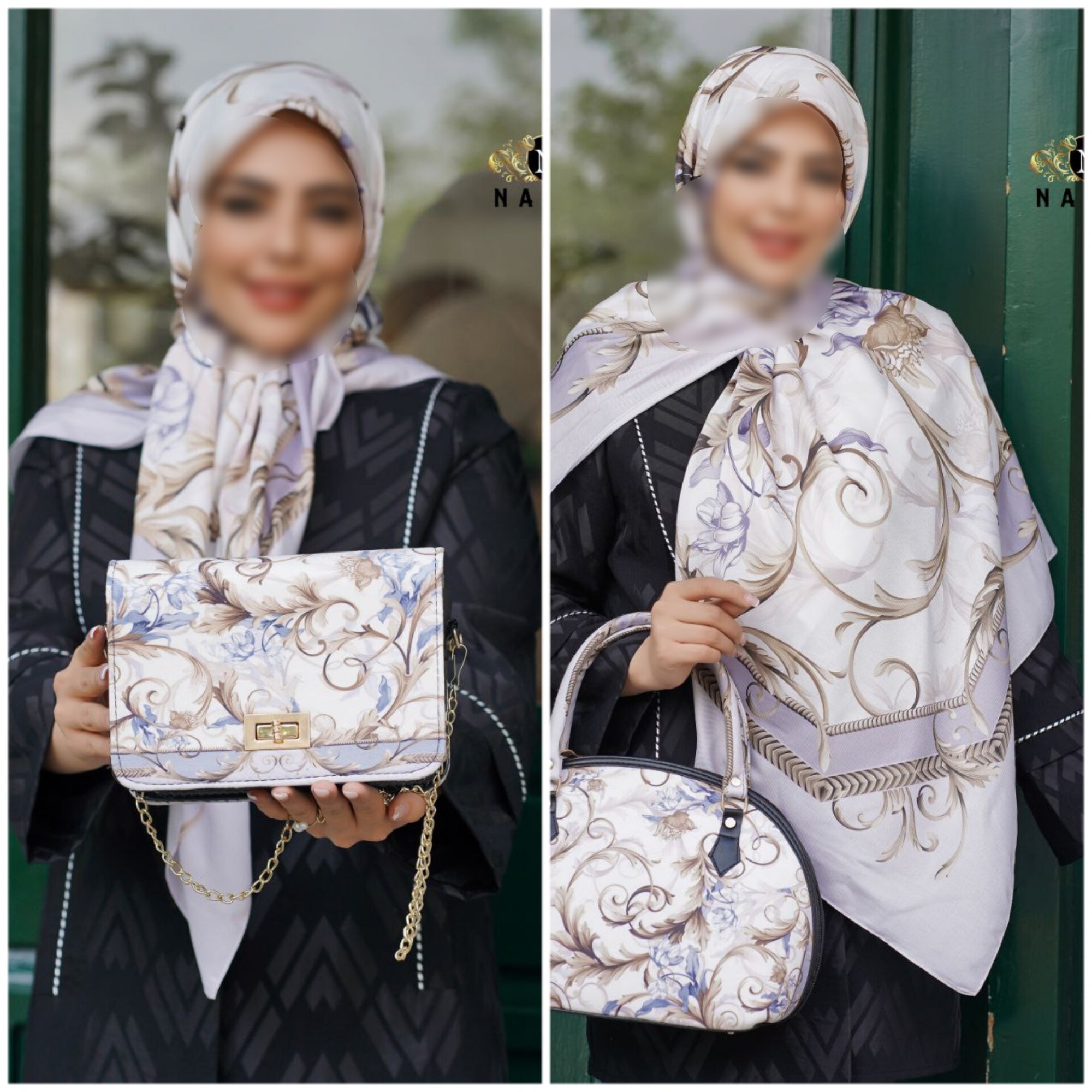 ست کیف وروسری نخی سفید بنفش