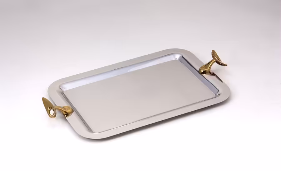 سینی استیل دسته طلایی تک استیل