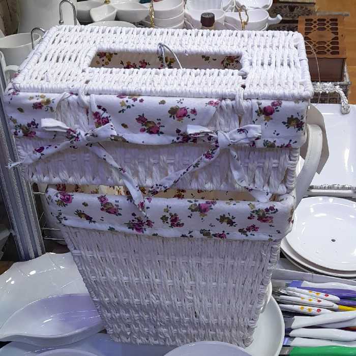 سطل دستمال بافت سفید درجه یک سطل دسته دار قابل شست‌وشو بافت سفید