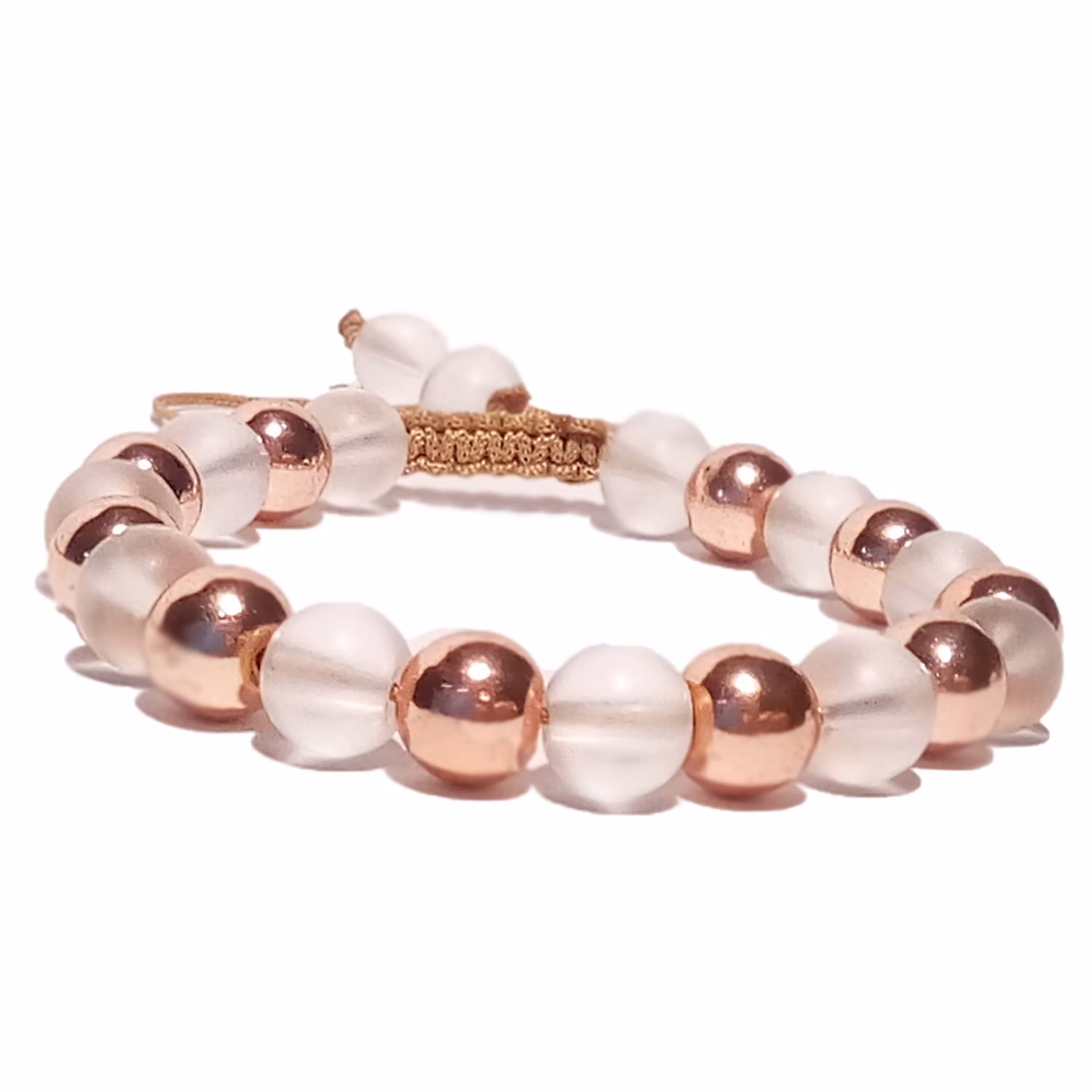 دستبند کشویی اونیکس یخی مات با حدید کروی رزگلد