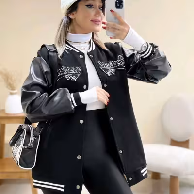 سوییشرت بیسبالی آستین چرم تو کرکی