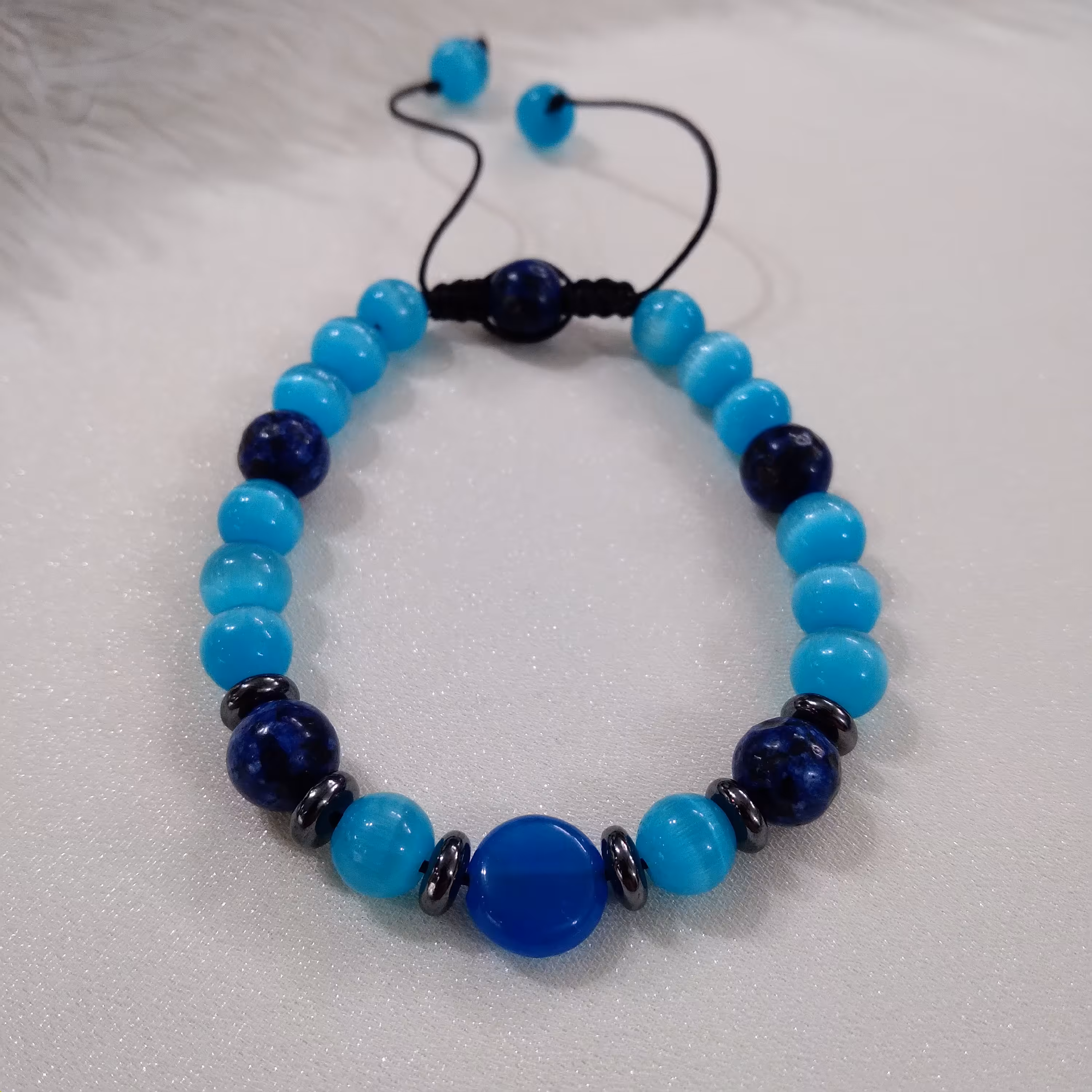 دستبند جید لاجورد و چشم گربه